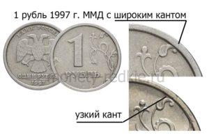 Дорогостоящий 1 рубль 1997 ММД с широким кантом